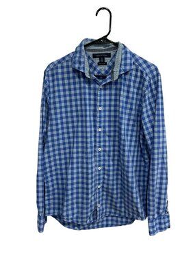 Tommy Hilfiger Large Mens Blue Gingham Long Sleeve Button Down Shirt Old Money